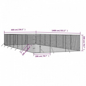 Ezüstszínű kültéri horganyzott acél kutyakennel 6 x 14 x 2 m