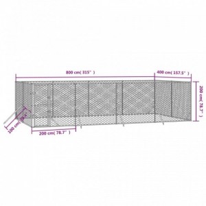 Ezüstszínű kültéri horganyzott acél kutyakennel 8x4x2 m