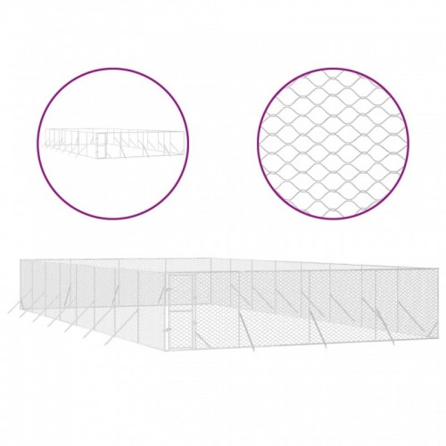 Ezüstszínű kültéri horganyzott acél kutyakennel 8 x 16 x 2 m