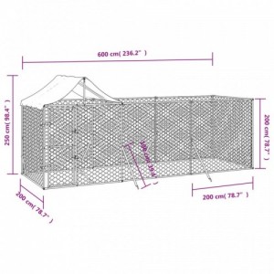 Ezüstszínű horganyzott acél kutyakennel tetővel 6x2x2,5 m