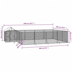 Ezüstszínű horganyzott acél kutyakennel tetővel 10x6x2,5 m