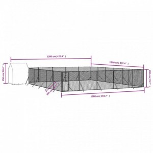 Ezüstszínű horganyzott acél kutyakennel tetővel 12x12x2,5 m