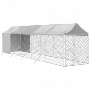 Ezüstszínű horganyzott acél kutyakennel tetővel 2x10x2,5 m
