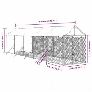 Ezüstszínű horganyzott acél kutyakennel tetővel 2x10x2,5 m