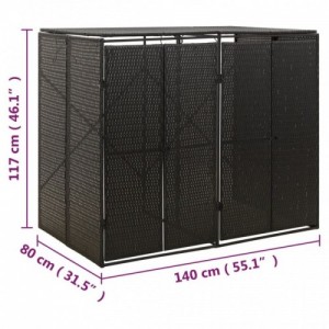 Fekete polyrattan dupla kerekeskuka tárolófészer 140x80x117 cm