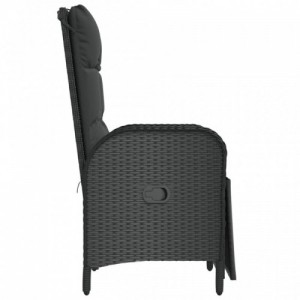 2 db fekete polyrattan dönthető kültéri szék párnával
