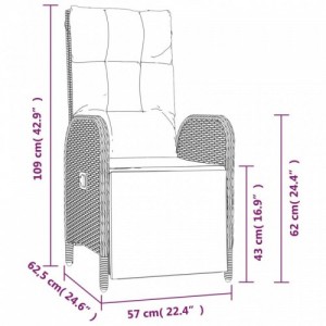 2 db fekete polyrattan dönthető kültéri szék párnával