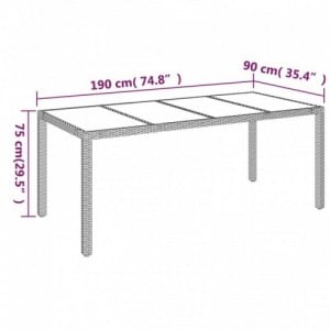 Szürke polyrattan üveglapos kerti asztal 190 x 90 x 75 cm