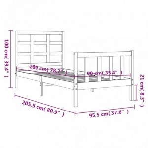 Fekete tömör fa ágykeret fejtámlával 90 x 200 cm