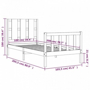 Fekete tömör fa ágykeret fejtámlával 100 x 200 cm