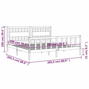 Fekete tömör fa ágykeret fejtámlával 200 x 200 cm