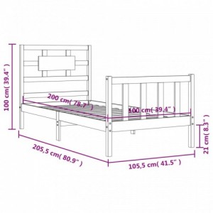 Fekete tömör fa ágykeret fejtámlával 100 x 200 cm