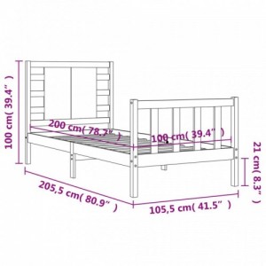 Fekete tömör fa ágykeret fejtámlával 100 x 200 cm