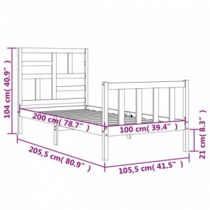 Fekete tömör fa ágykeret fejtámlával 100 x 200 cm