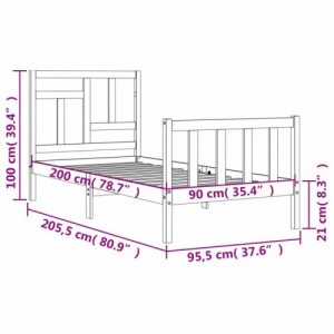 Fekete tömör fa ágykeret fejtámlával 90 x 200 cm