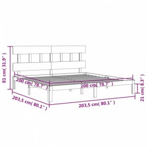 Fekete tömör fa ágykeret fejtámlával 200 x 200 cm