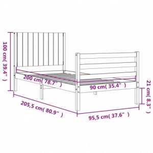 Fehér tömör fa ágykeret fejtámlával 90 x 200 cm