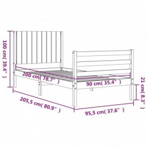 Mézbarna tömör fa ágykeret fejtámlával 90 x 200 cm