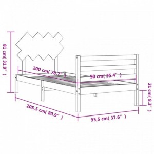 Fekete tömör fa ágykeret fejtámlával 90 x 200 cm