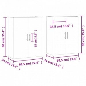 2 db betonszürke faliszekrény 69,5x34x90 cm