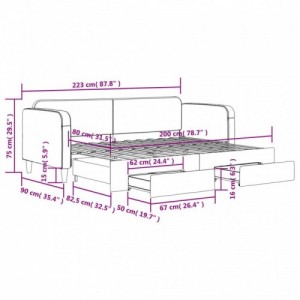 Sötétszürke kihúzható szövet heverő fiókokkal 80 x 200 cm