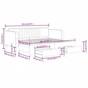 Fekete kihúzható bársony heverő fiókkal 90 x 200 cm