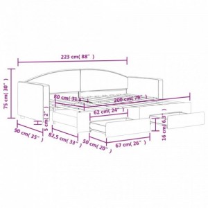 Sötétszürke kihúzható szövet heverő fiókokkal 80 x 200 cm