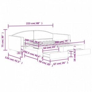 Sötétszürke kihúzható szövet heverő fiókkal 100 x 200 cm