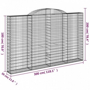 Íves horganyzott vas gabion kosár 300 x 30 x 180|200 cm