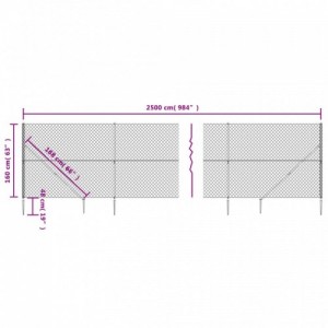 Ezüstszínű drótkerítés cövekekkel 1,6 x 25 m