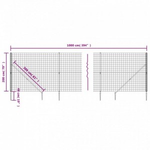 Antracitszürke dróthálós kerítés cövekekkel 2x10 m