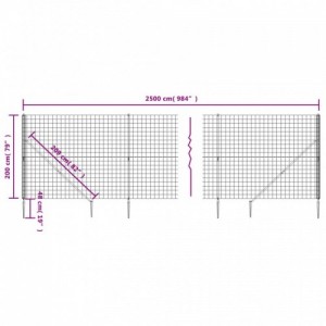 Antracitszürke dróthálós kerítés cövekekkel 2x25 m