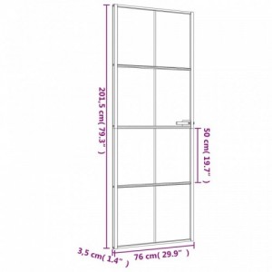 Fekete edzett üveg és alumínium vékony beltéri ajtó 76x201,5 cm