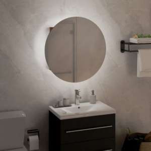 Tölgy fürdőszobai szekrény kerek tükörrel|LED-del 40x40x17,5 cm
