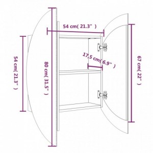 Szürke fürdőszobaszekrény kerek tükörrel|LED-del 54x54x17,5 cm