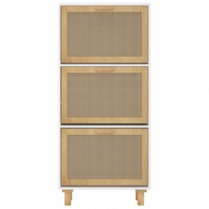 Fehér szerelt fa és természetes rattan cipőszekrény 52x25x115cm