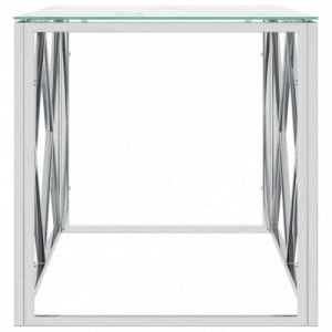 Üveg és rozsdamentes acél dohányzóasztal 110x45x45 cm