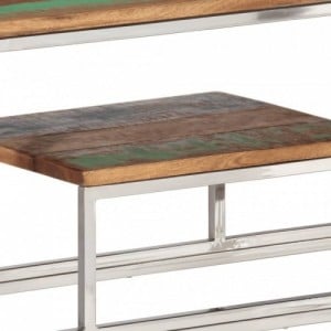 Ezüst rozsdamentes acél és újrahasznosított fa tálalóasztal