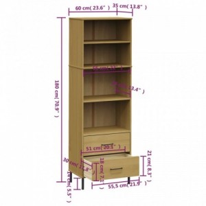 OSLO barna tömör fa könyvszekrény 2 fiókkal 60 x 35 x 180 cm