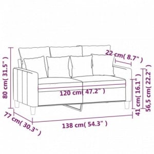 Kétszemélyes krémszínű bársony kanapé 120 cm