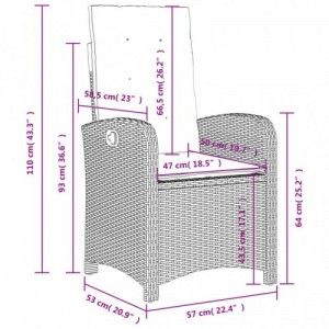 Világosszürke polyrattan dönthető kerti szék párnával