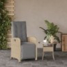 Vegyes bézs polyrattan dönthető kerti szék lábtartóval