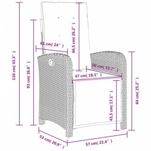 2 db szürke polyrattan dönthető kerti szék lábtartóval