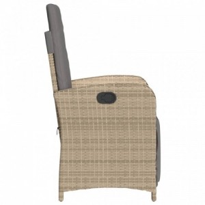 2 db vegyes bézs polyrattan dönthető kerti szék lábtartóval