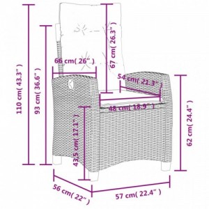 Szürke polyrattan dönthető kerti szék párnákkal