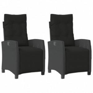 2 db fekete polyrattan dönthető kerti szék lábtartóval