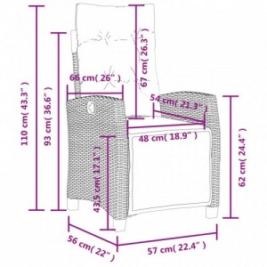 2 db szürke polyrattan dönthető kerti szék lábtartóval