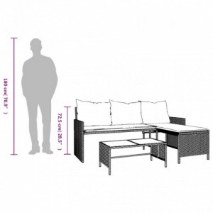 L-alakú bézs polyrattan kerti kanapé asztallal és párnával