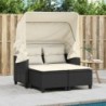 2 személyes fekete polyrattan kerti kanapé baldachinnal|székkel