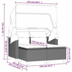 2 személyes barna polyrattan kerti kanapé baldachinnal|székkel